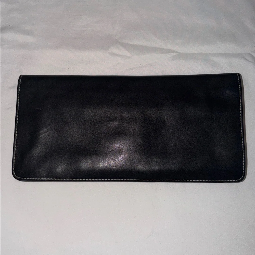 DKNY Black Leather Silver Buckle Minimal Envelope Style Clutch